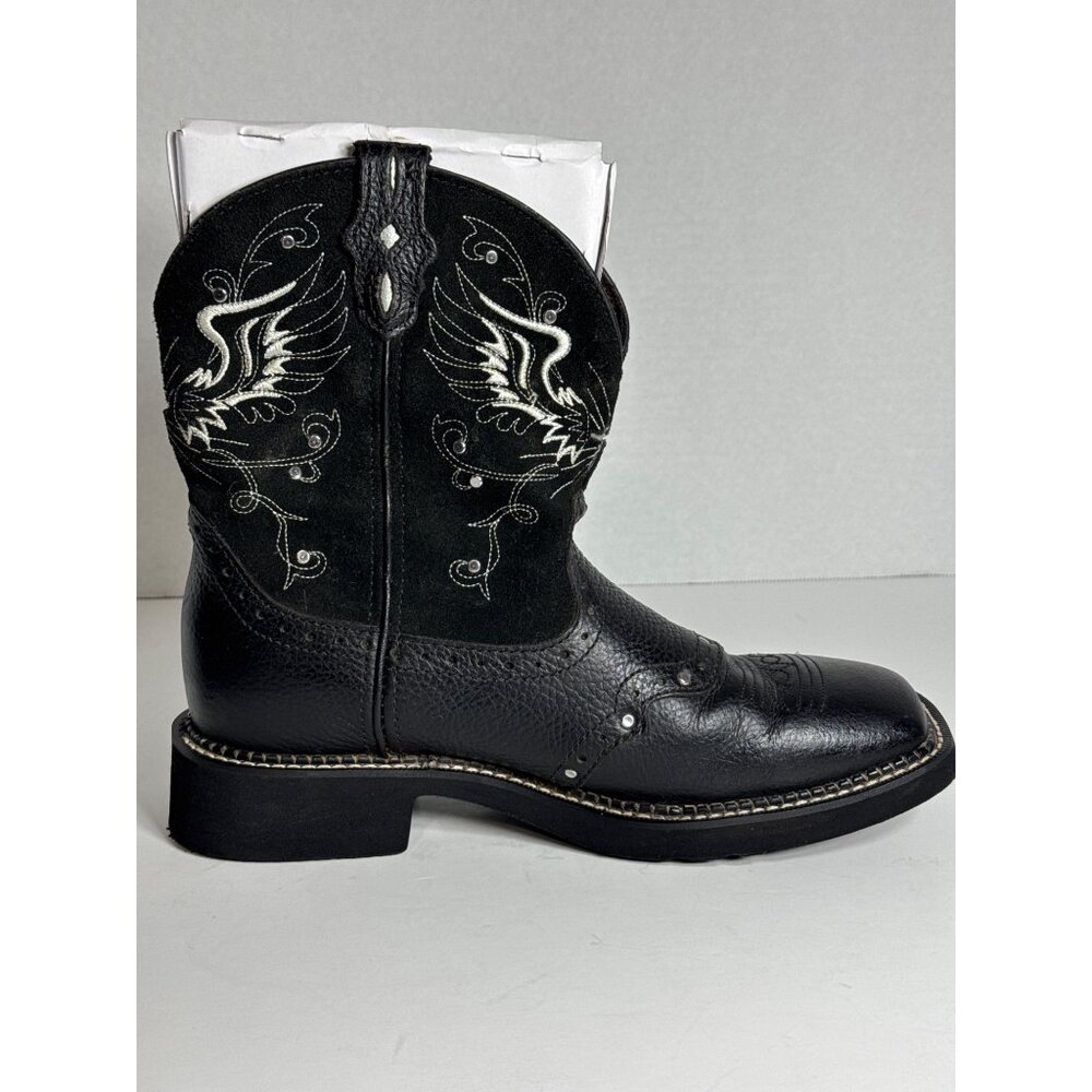 Justin Boots Black Gypsy Embroidered Square Toe Western L9977 Womens 8.5B - Picture 8 of 16